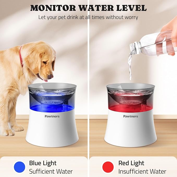 Pawtners 1 Gal/3.5L Dog Water Fountain,Elevated Dog Water Bowl Dispenser | Vortex Flow filter,Automatic Pet Water Fountain for Large Dogs Inside, Deep Drinking Area and Quiet Pump, 10" H