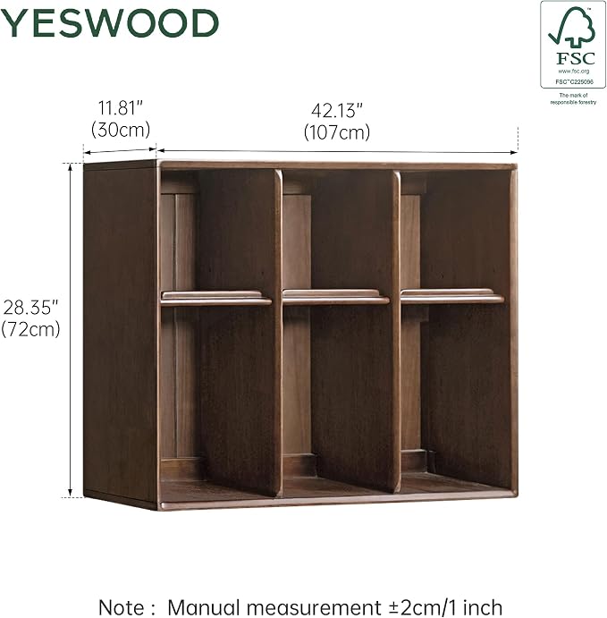 YESWOOD Modular Bookcase Storage Cubes, 100% Solid Rubberwood TV Stand Free Combination, Small Walnut Color Buffet Cabinet for Living Room Bedroom Study