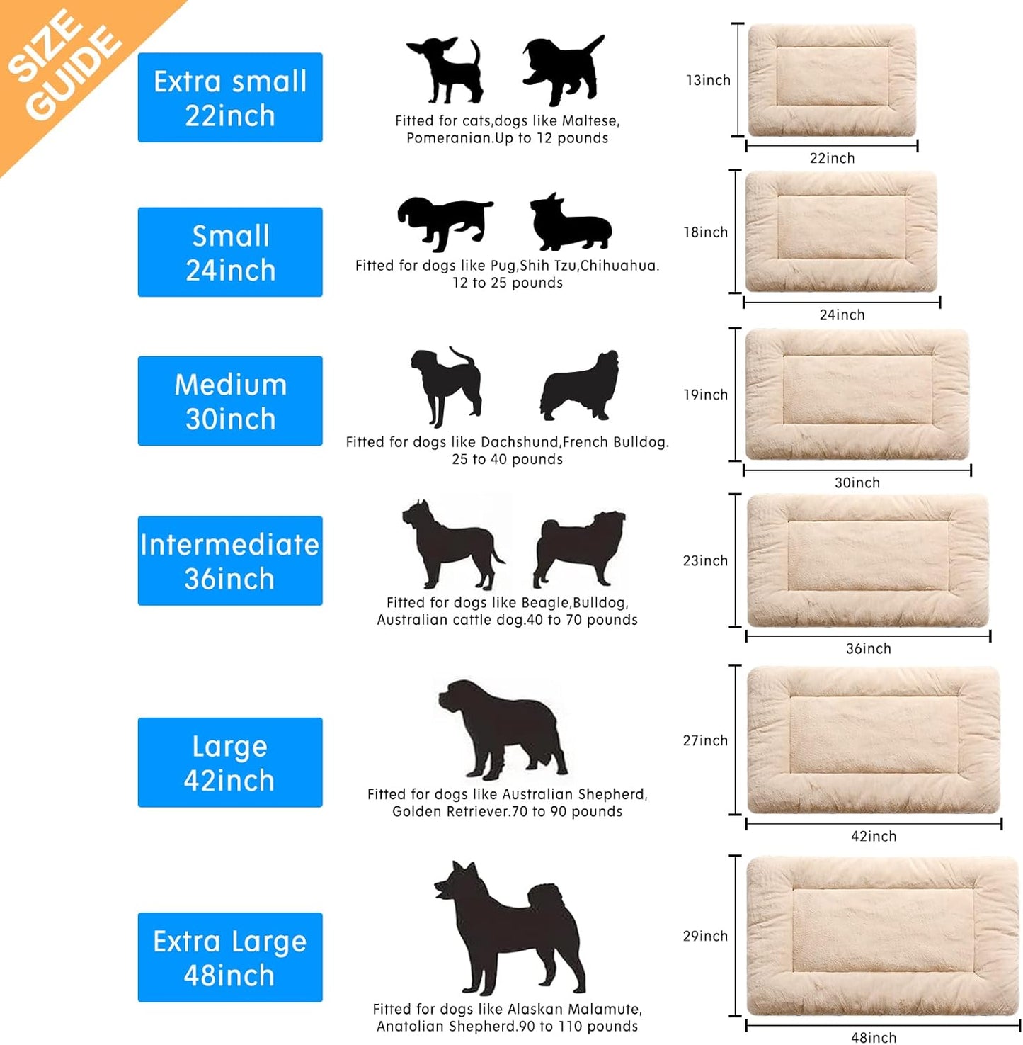 Dog Beds Crate Pad for Extra Small Dogs Ultra Soft Dog Crate Bed Washable & Anti-Slip Kennel Pad for Dogs Cozy Sleeping Mat,Cream 22inch