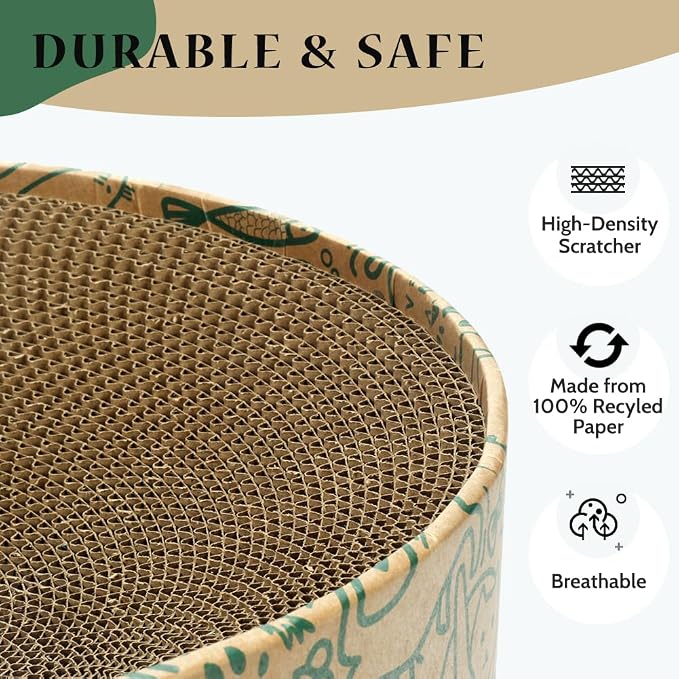 Cat Scratcher Cardboard, 2in1 Oval Cat Scratcher Bed for Indoor Cats Cat, Scratch Pad Bowl with Scratching Toy, Cozy Oval Cat Scratch Bed Furniture for Kittens & Medium Size Cats(Green)