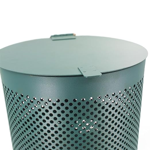 Discontinued - Aluminum Outdoor Trash Can, 10 Gallon - Matte Green | Commercial-grade rust-proof aluminum outdoor trash can with lid, liner clamps, post-mount hardware & 10-year warranty
