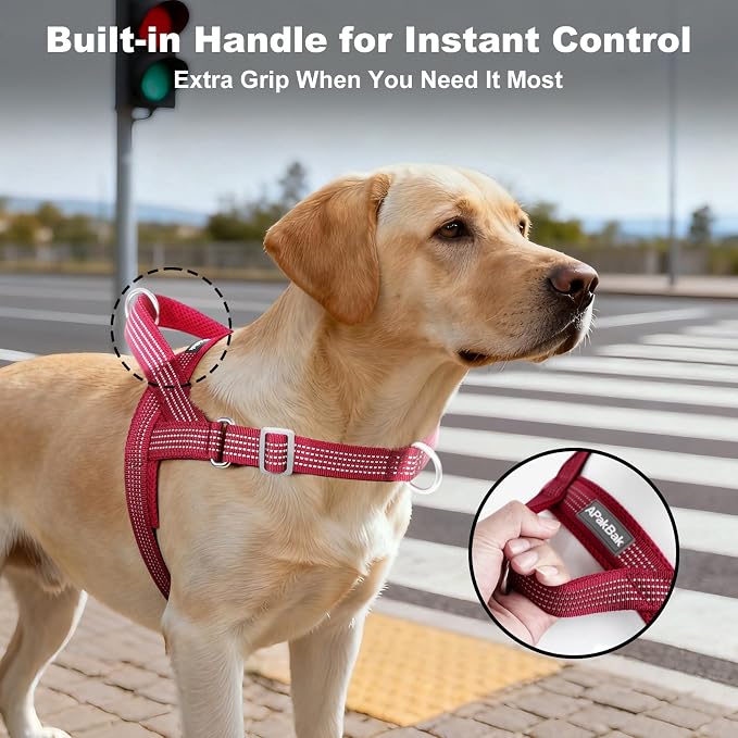 No Pull Dog Harness with Handle, Adjustable Soft Mesh Padded Vest | Reflective Walking Harness with Front Clip for Small Medium Large Dogs, Quick Fit No Escape for Training, Red, S