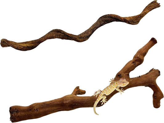 BNOSDM 2PCS Reptile Wood Branches, Snake Climbing Branch, Bearded Dragon Climbing Accessories, Lizard Habitat Decor, Terrarium Tree Trunk Ornament for Gecko Frog Chameleon Spider