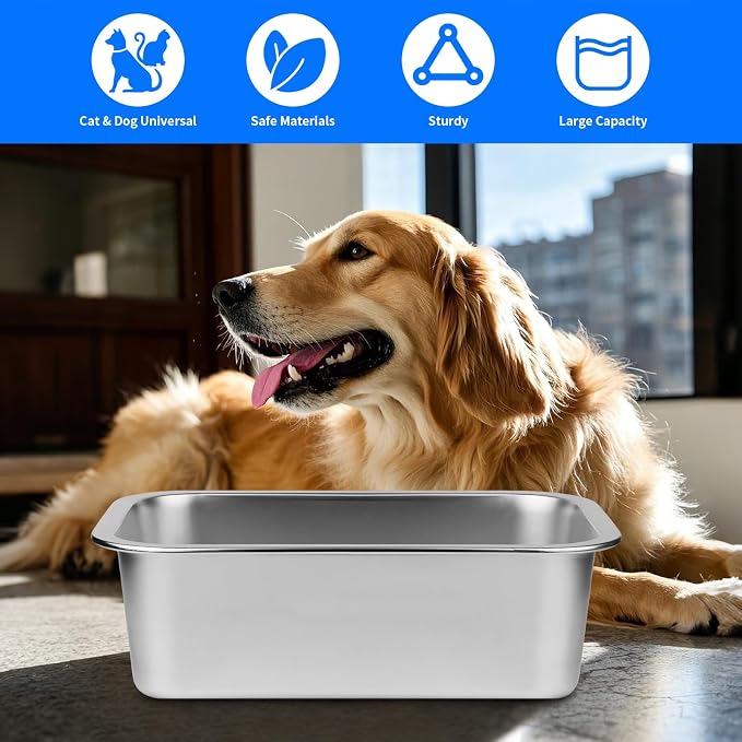 Ohtomber 2.65 Gallons Stainless Steel Dog Bowl, Big Pet Water & Food Bowl | High Capacity Metal Feeder Trough Dish Plate, Outdoor Use, For Big & Extra Large Breeds, Also for Cats