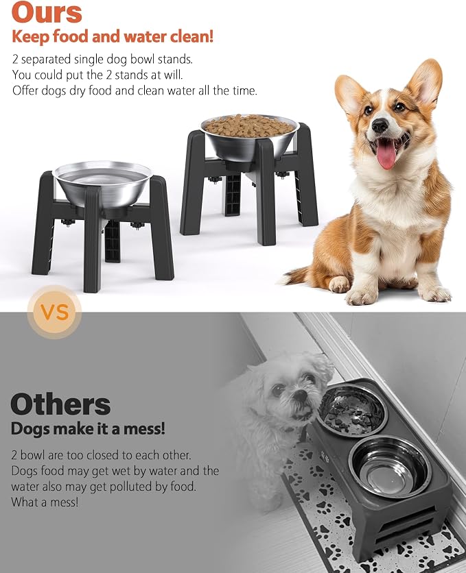 Dog Bowl Stand, 51 oz Large Capacity Stainless Steel Feeder (2 Pack) | Elevated Pet Water & Food Bowl for Medium Dogs, Stable and Anti-Slip Raised Bowl