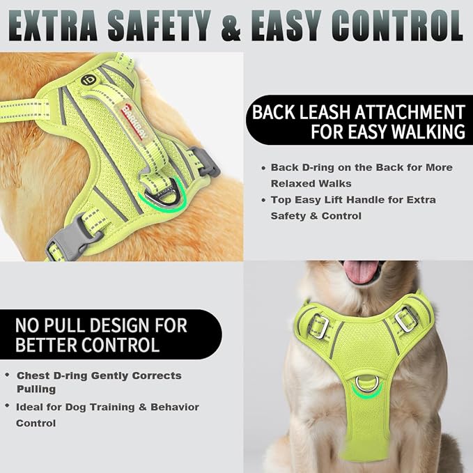 BARKBAY No Pull Dog Harness Large Reflective Dog Harness with Front Clip and Easy Control Handle for Walking Training Running with ID tag Pocket(Sunlight,M)