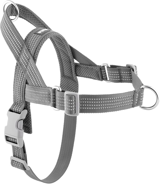 No Pull Dog Harness with Handle, Adjustable Soft Mesh Padded Vest | Reflective Walking Harness with Front Clip for Small Medium Large Dogs, Quick Fit No Escape for Training, Gray. M