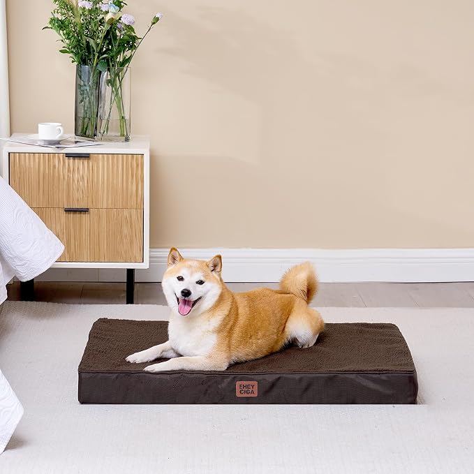 EHEYCIGA Orthopedic Dog Bed Large with Removable Washable Cover, 47IN Brown | Egg Crate Foam Support, Durable Oxford fabric, Non-Slip Bottom, Machine Washable, Soft Waterproof Plush Pet Bed Mat For Crate