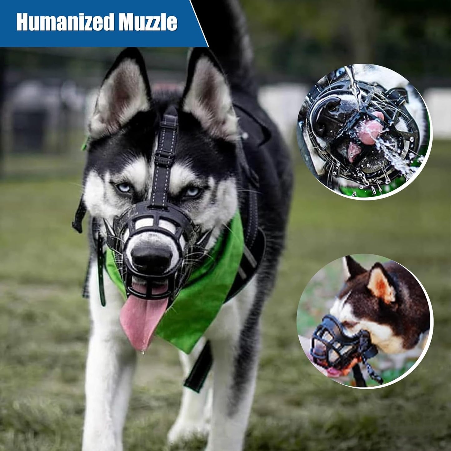 Dog Muzzle, Breathable Basket Muzzles for Small Medium Large Sized Dogs, Adjustable Humane Cage Mouth Cover for Scavenging Grooming Biting Chewing, Allows Panting and Drinking(Soft Rubber, XL)