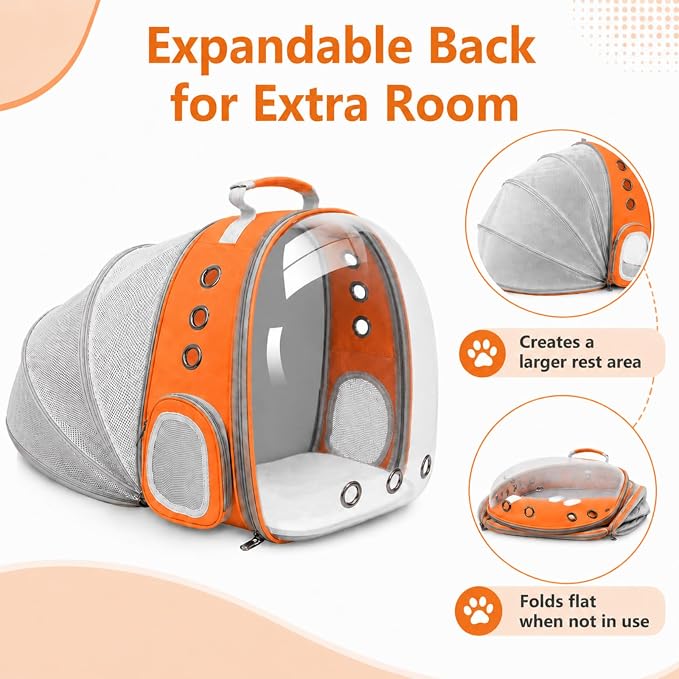 Pet Carrier Backpack Expandable for Cats and Small Dogs, Breathable Anti-Collapse Design, Airline Approved Travel Backpack for Hiking and Outdoor Use (Back Expandable-Orange)