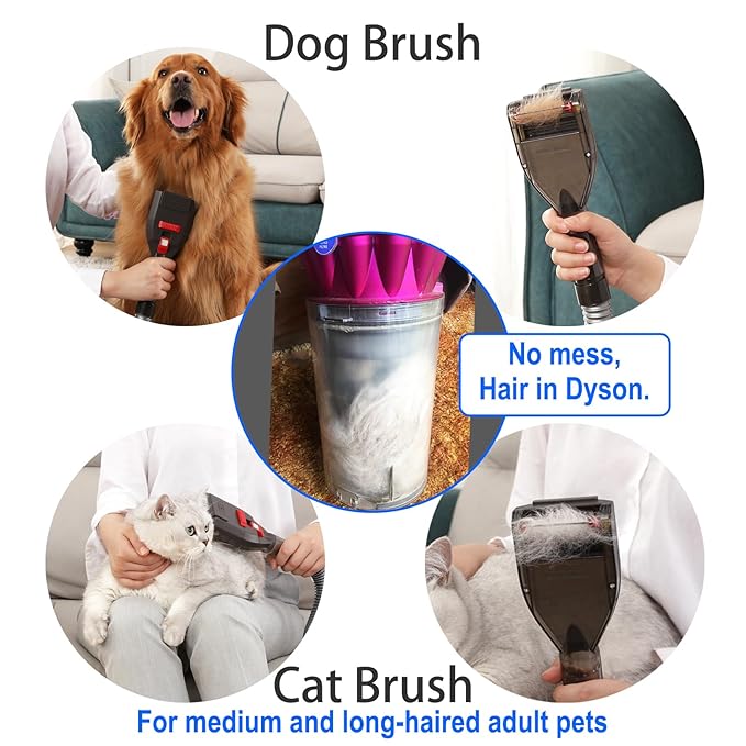 Dog Hair Vacuum Attachment for Dyson Cordless Upright Vac, Groom Tool Pet Shedding Brush for V6 V7 V8 V10 V11 V15 DC41 DC65 UP13-UP30 Animal, Grooming Kit with Long Extension Hose Adapter