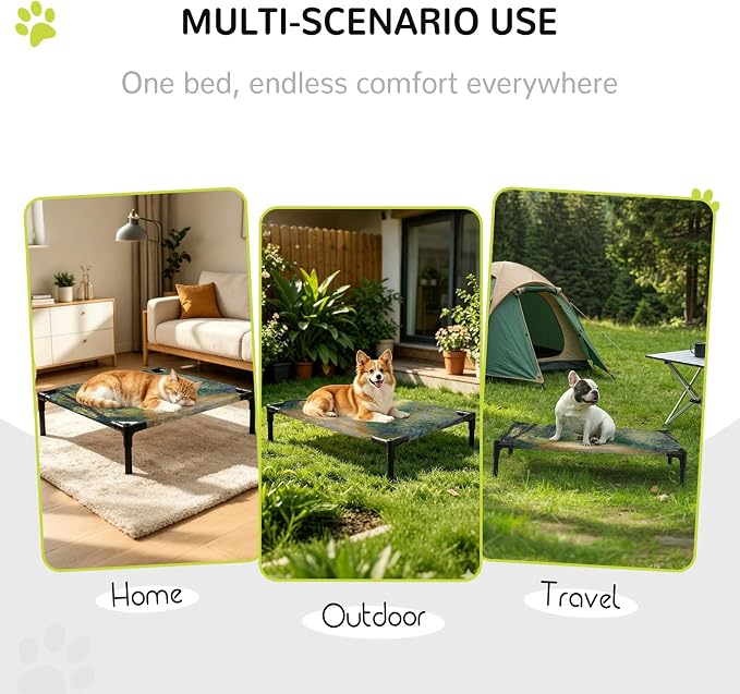 Outdoor Elevated Dog Bed for Medium Dogs, Country Forest Breathable Cooling Raised Dog Cot for Indoor/Outdoor, Farmhouse Trees Plants Nature Scenery Waterproof Elevated Pet Beds, M 24 x 20 in