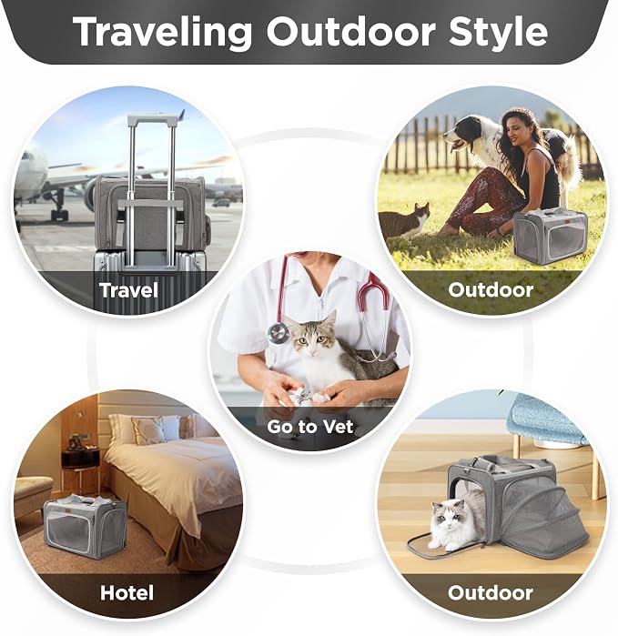 Cat Carriers Soft Stylish Small Dogs Puppy Pets Bag,Sturdy,Ventilated,Airline Approved,Expandable,Rabbit Cage Small Animals Travel Outdoor Carry Kennel Gray Color