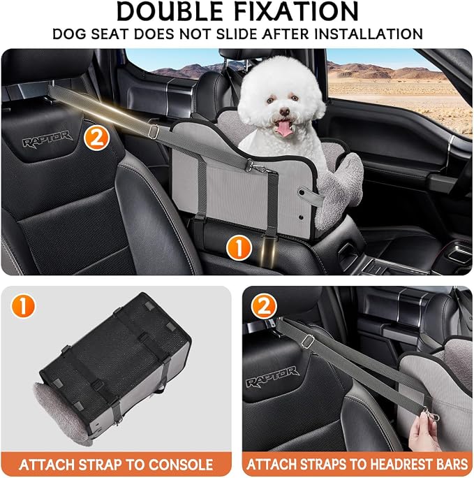 TKYZ Center Console Dog Car Seat for Small Dogs,for Car/SUV/Small Truck | Soft Pillow,Double fixation,Scratch-Resistant Fabric,Pet Booster with Safety Belt,Puppy Car Seat for Small Dogs 0-11 lbs