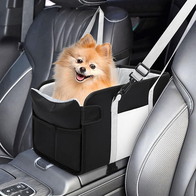 Portable Dog Car Seat for Small Dogs, Puppy Car Seat, Black | Booster Seat With Safety Leash & Adjustable Straps Keeps Small Dogs Secure. Removable Washable Cushion. Fits Most Cars.