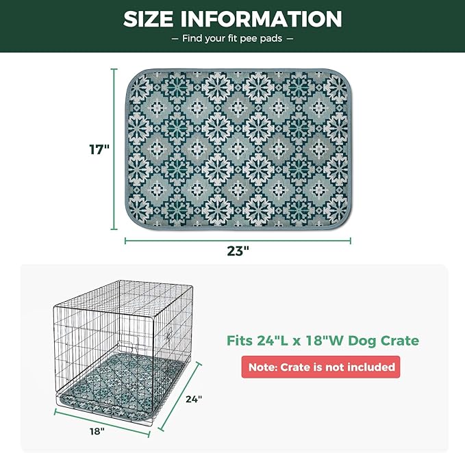 FXW Washable Pee Pads for Dogs, Puppy Pads with Super Absorbent, Specifically Designed for 24inch Cages, 17" x 23" Rectangle, Tribal Blue, 2 Packs