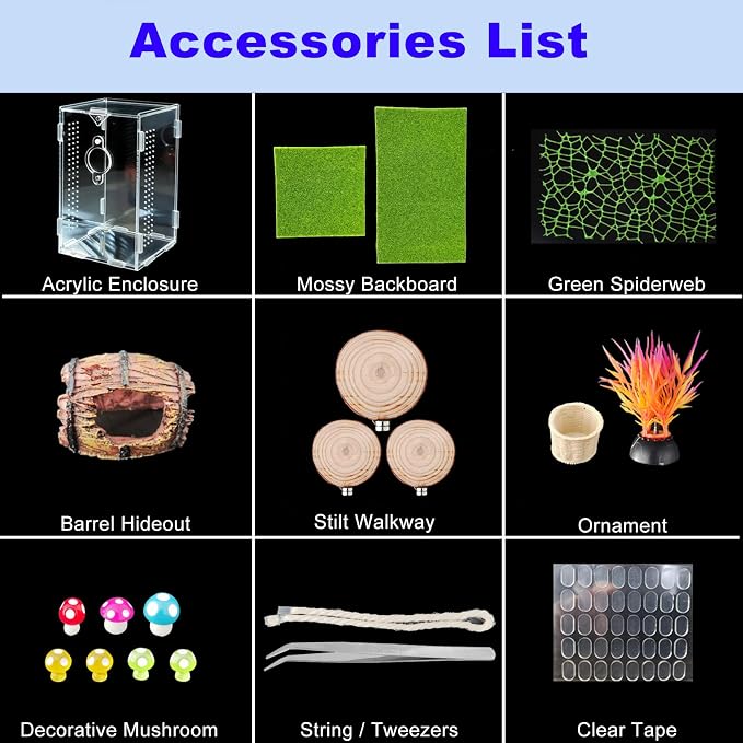 Acrylic Jumping Spider Enclosure,Reptile Enclosure,Bug Habitat, for Small Tree Dwelling Reptiles,Arboreal Tarantula Enclosure, Spider Terrarium Kit,Plastic Terrarium(4.7" X 4.7" X 8")