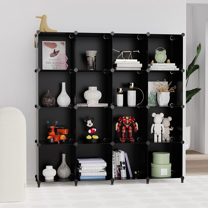 HOMIDEC Closet Organizers and Storage, 16 Cube Storage Organizer, Closet Organizer Bookshelf Cubes Shelves for Clothes, Bedroom, Kids Room, Bathroom, Wardrobe, Garment Racks, Black | Closet Organizer Bookshelf Storege Cubes Shelves for Bedroom, Kids Ro...