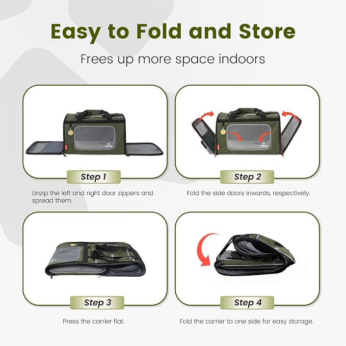 Pawaii Cat Carrier Airline Approved Expandable Breathable Safety Leash | Up to 13 lbs, 16.9 x 10.6 x 10.6 in, QR pet ID tag, top entry, luggage sleeve, soft fleece pad, foldable storage