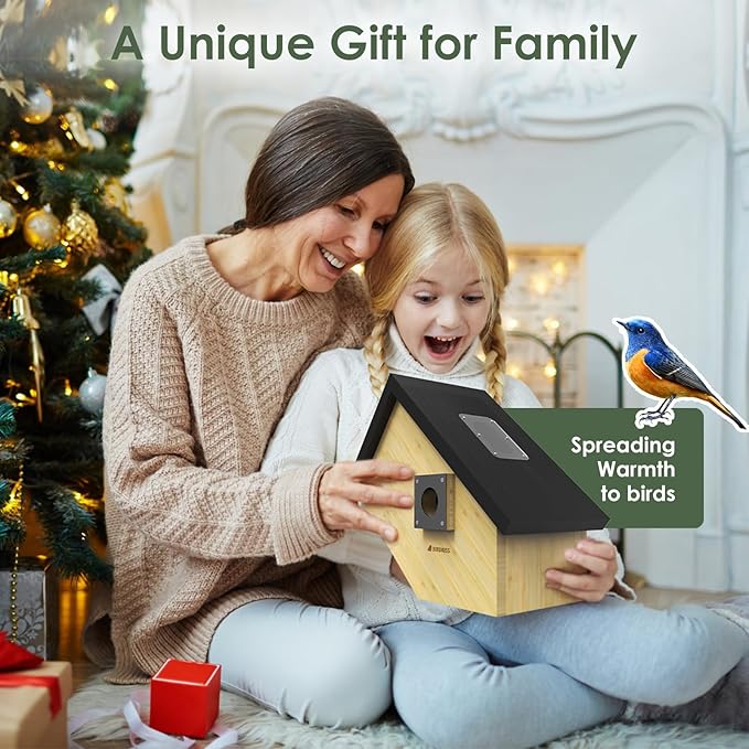 Birdkiss Smart Bird Houses for Outside Solar Powered, 1080P HD Live View Birdhouse with Camera, Perfect Viewing Bird Nesting and Hatching, Ideal Outdoors Bird House for Blue Bird and Cardinal (Black)