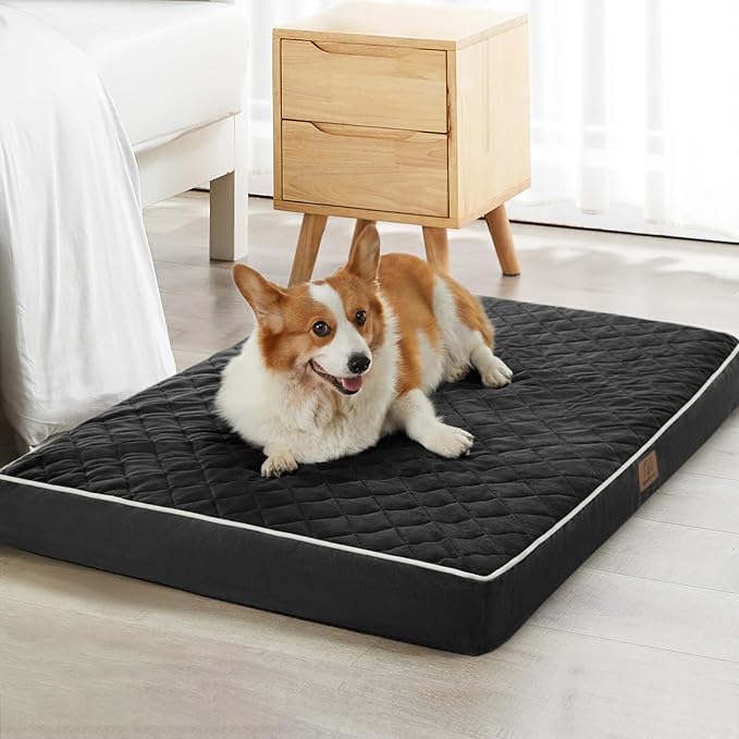 WNPETHOME Orthopedic Waterproof Large Sized Senior Dogs Bed for Comfy Sleep | Washable Ped Bed with Removable Cover, Multi-Needle Quilting Large Dogs Crate Bed for Dog Relax, Black 36x27 Inch