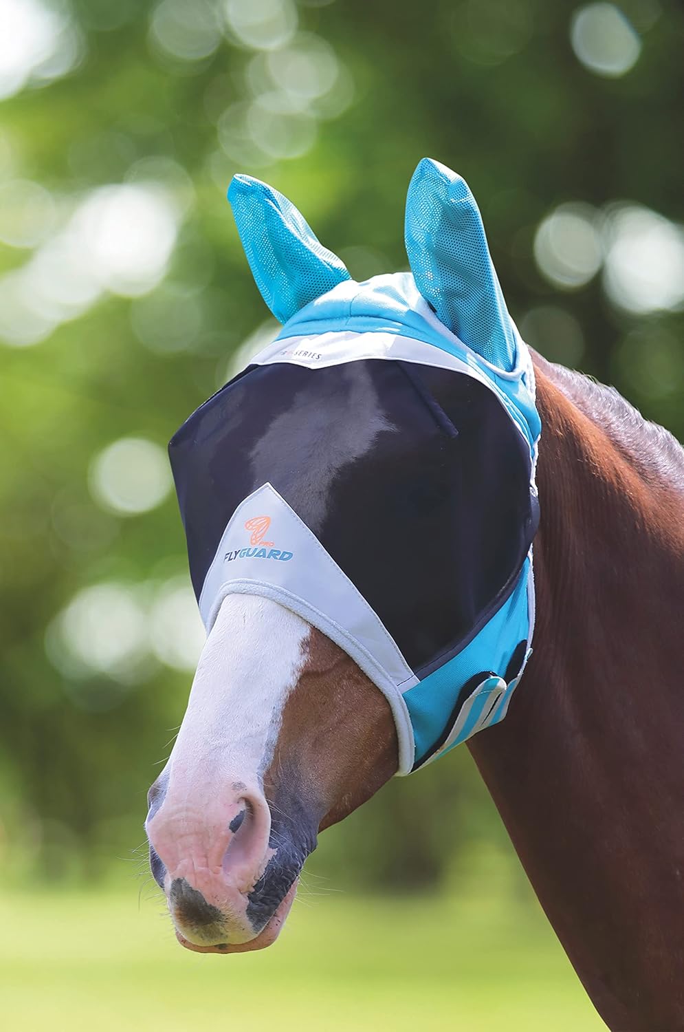 Shires Fine Mesh Horse Equine Fly Mask with Ears 60% UV Protection (Extra Full, Teal)