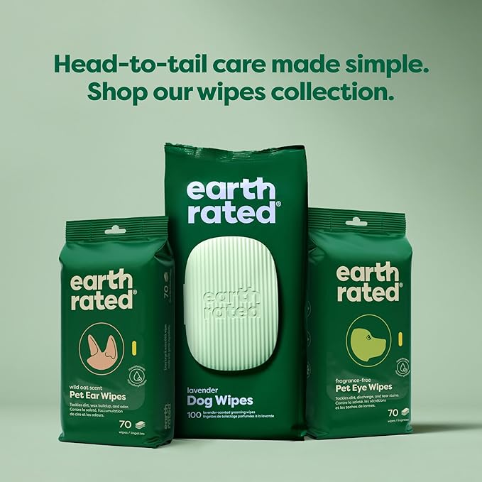 Earth Rated Vet-Developed Pet Ear Wipes, Hypoallergenic Cleaner for Dogs & Cats Ears to Remove Dirt and Wax Build Up, Wild Oat Scent, 70 Count
