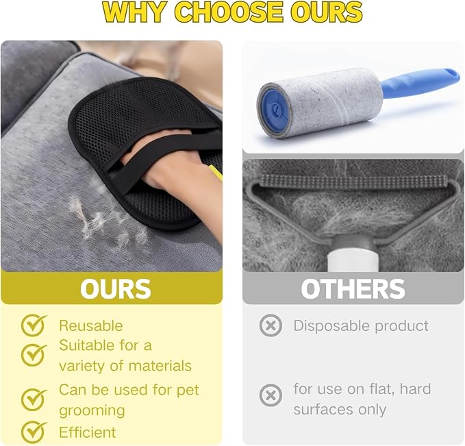 Pet Hair Removal Glove for Cats & Dogs - Upgraded Five-Finger Electrostatic Reusable Magic Brush, Machine Washable for Clothing, Couch, Carpet & Furniture