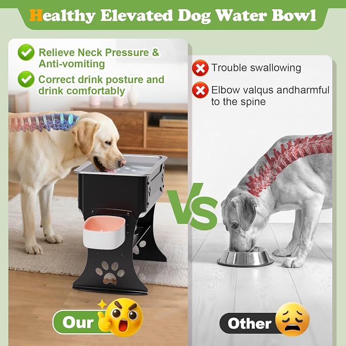 3 Gallon Elevated Dog Bowl Large Breed Raised Dog Water Bowl Stand,3 Height Adjustable Stainless Steel Pet Feeder Station with Anti-Slip Mat,Black Pet Bowl for Relief Joint Pressure,Easy Clean