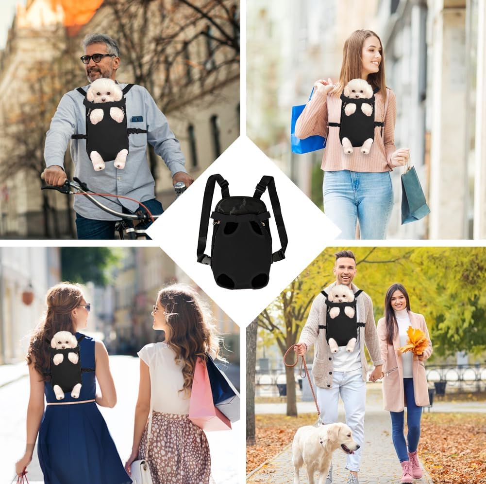 FEimaX Dog Carrier Backpack Pet Legs Out Front Cat Travel Bag, Adjustable Puppy Backpacks Carriers Hands-Free for Small Medium Dogs Cats Hiking Traveling Camping Daily Walking (Large, Black)