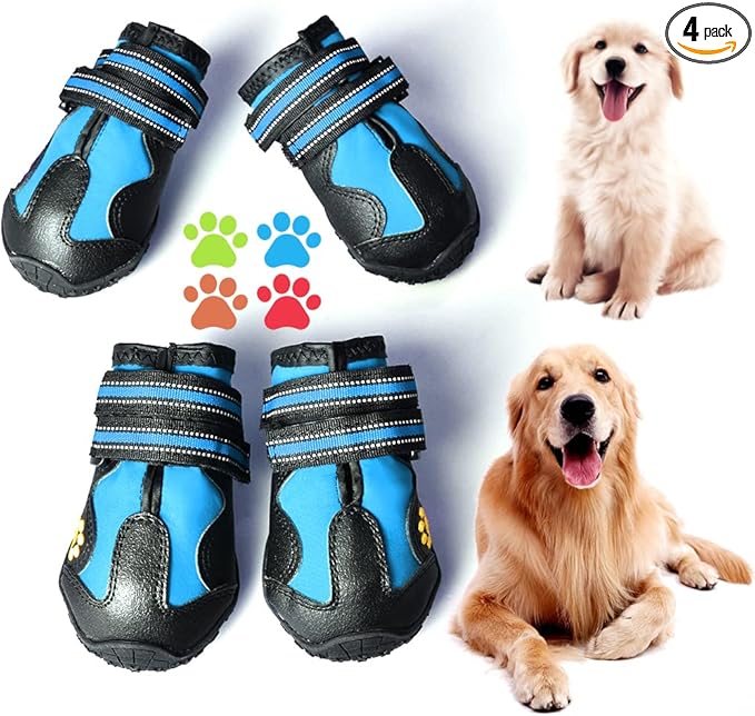 CovertSafe& Dog Boots for Dogs Non-Slip, Waterproof Dog Booties for Outdoor, Dog Shoes for Medium to Large Dogs 4Pcs with Rugged Sole Black-Blue