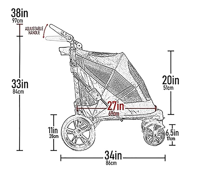 Pet Gear NO-Zip Pet Stroller with Dual Entry, Push Button Zipperless Entry for Single or Multiple Dogs/Cats, Pet Can Easily Walk in/Out, No Need to Lift Pet, Gel-Filled Tires
