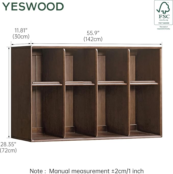 YESWOOD Modular Bookcase Storage Cubes, 100% Solid Rubberwood TV Stand Free Combination, Small Walnut Color Buffet Cabinet for Living Room Bedroom Study