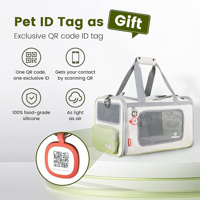 Pawaii Cat Carrier with ID Tag, TSA Airline Approved Soft Sided Collapsible Pet Travel Carrier, Portable Comfortable Convenient Foldable Cat Travel Bag | Up to 13 lbs, 16.9 x 10.6 x 10.6 in, QR pet ID tag, top entry, luggage sleeve, soft fleece pad, fo...