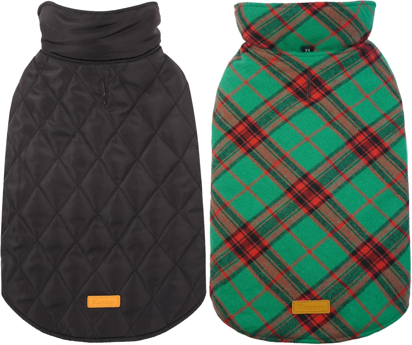 Kuoser Waterproof Dog Coat, Reversible Dog Jacket for Medium Dogs, Adjustable Durable Doggie Winter Coat Warm Puppy Cold Weather Apparel from Small to Large Breed, Christmas Green M