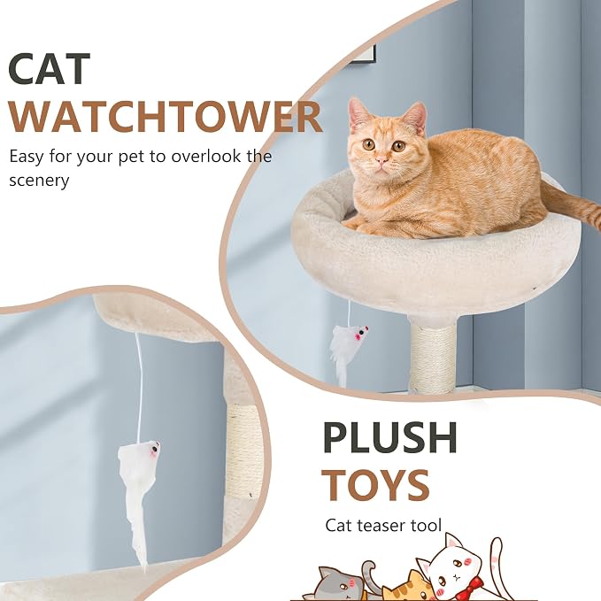 FDW | 36" Cat Tree Tower | Beige | Multi-Level Indoor Activity Center with Sisal Scratching Posts, Condos, Plush Perches, Hanging Cat Toys | Sturdy, Easy to Assemble | for Kittens & Adult Cats