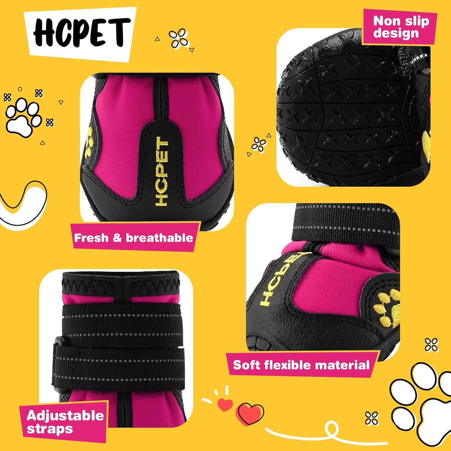 Hcpet Dog Shoes, Dog Boots for Small Dogs, Waterproof Medium Dog Booties Paw Protector for Summer Hot Pavement, Winter Snowy Day, Outdoor Walking, Indoor Hardfloors Anti Slip Sole Pink Size 2