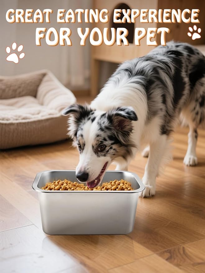 MEWTOGO 2 Gallons Large Capacity Food Grade Stainless Steel Dog Bowls | Dog Water Food Bowl, No Spilling, Durable, Easy to Clean, for Medium Large Breed Dogs Indoor Outdoor