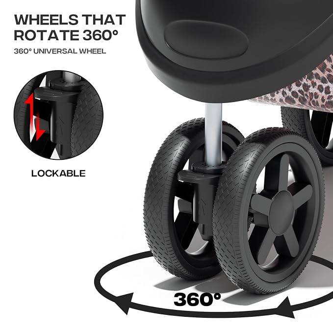 Pet Stroller for Small Dogs 10 lbs, Dog Stroller for Medium Dogs 30 lbs, Cat Strollers for 2 Cats, 3 Wheels Foldable Jogger Puppy Stroller with Storage Basket and Cup Holder, Leopard Print