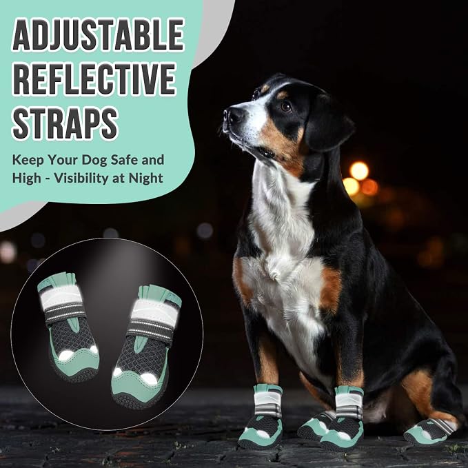 SlowTon Dog Shoes for Large Small Medium Dogs - Breathable Dog Boots for Summer Hot Pavement, Paw Protector for Outdoor Walking Winter Snow, Anti-Slip Rubber Dog Booties for Hardwood Floor (GY, 5)