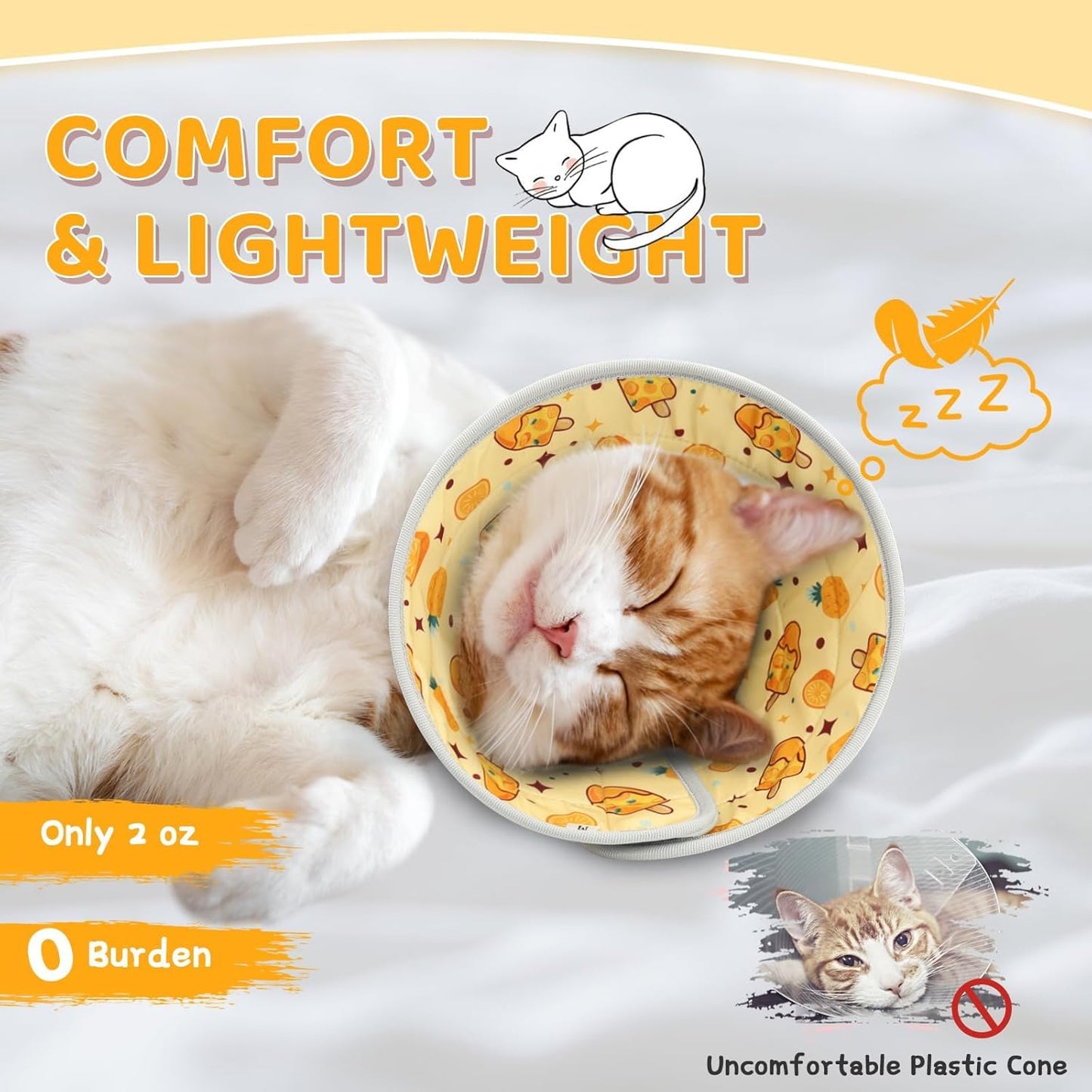 Cat Cone Collar Soft to Stop Licking, Adjustable, Foldable Lightweight Kitten Cones After Surgery Recovery for Cats & Kittens, Cat Cone Alternative (Orange, L)