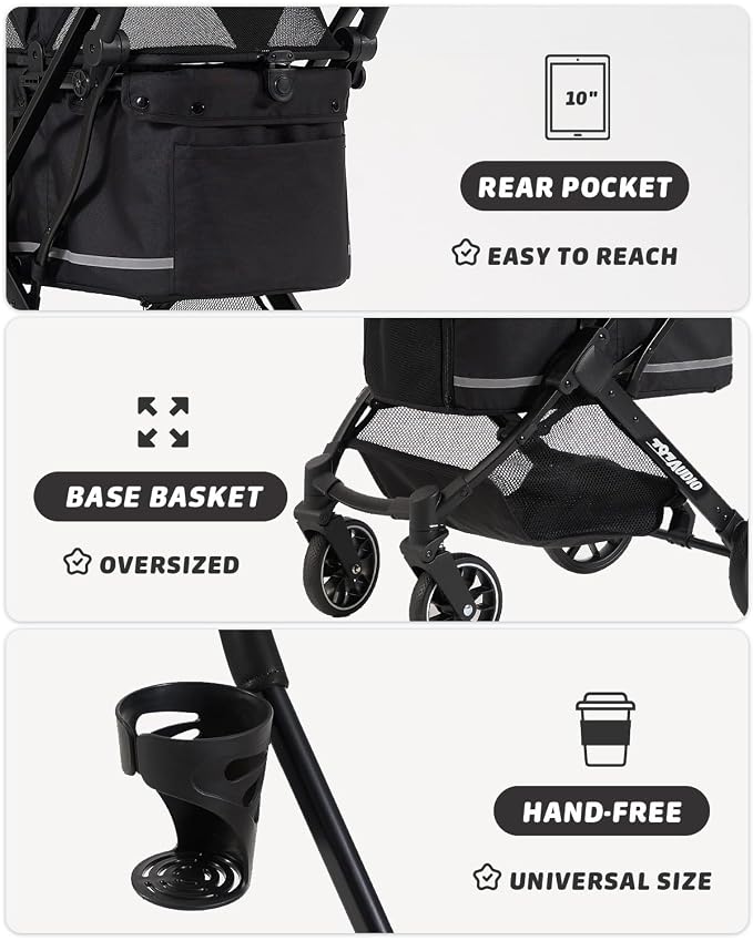 797Audio Dog Stroller for Small Medium Dogs,Pet Stroller for Cats Puppy Up to 121lbs,Foldable,One Click Folding,4 Wheel Shock Absorption,Adjustable Canopy with Sun Shades,Removable Washable Pad(Black)