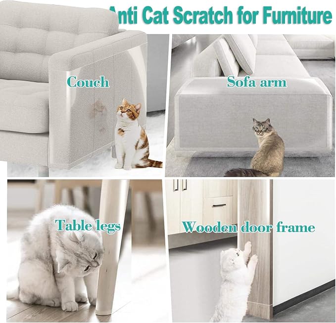 Anti Cat Scratch Furniture Protector Tape Damage-Free Couch Guard, 197"x12" | clear,strong adhesive,flexible,easy to apply,easy to remove,pins-free,residue-free,long-term use,massive coverage,non-toxic