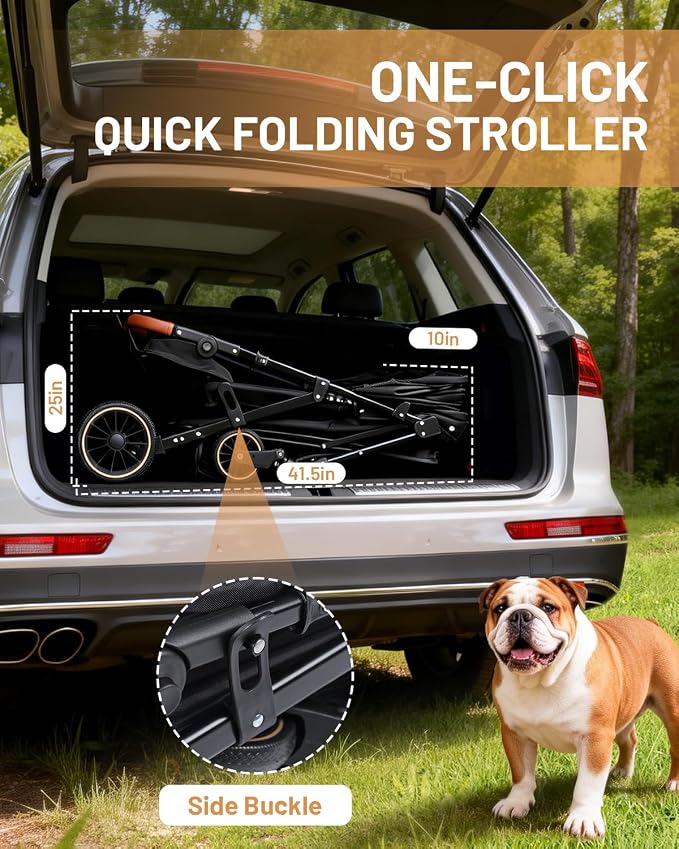 Dog Stroller for Large & Medium Dogs (Up to 66lbs), Pet Stroller for 2 Small Dogs with Adjustable Handle & Canopy, Sun Shades, Storage Organizer, Foldable & Ventilated,Black