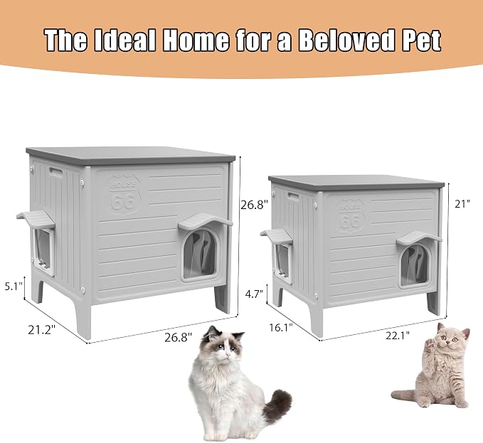 Heated Cat House for Outside with Insulated Liner | Outdoor Cat House Weatherproof,Plastic,Easy to Assemble Easy to Clean