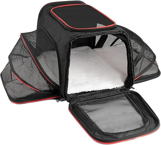 Airline-Approved Expandable Pet Carrier for Small Dogs & Cats, Soft-Sided Collapsible Travel Bag with 4-Way Access(Black,Small)
