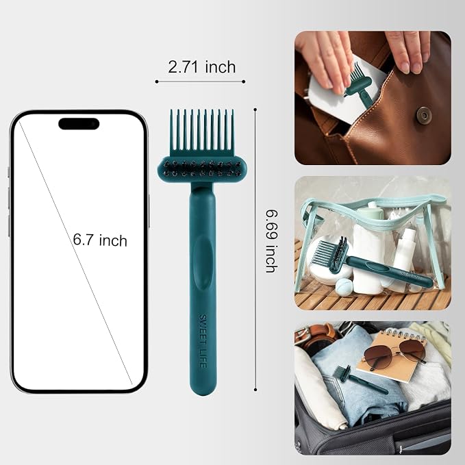 2 Pack Hair Brush Cleaning Tool, 2-in-1 Cleaner Tool, Portable Cleaning Tool Set for Brush Comb Keyboard, Remover Rake for Removing Hair Dust, Home and Salon Use(Sage Green)