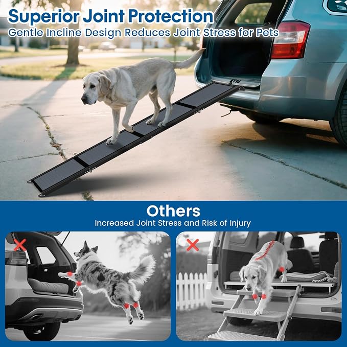 HBTower 67" L x 17.3" W Folding Dog Car Ramp for Large Dogs Up to 250 LBS | Extra Wide Dog Car Ramps, Portable Pet Ramp with Non-Slip Surface, Collapsible Design for SUV, Truck & High Beds