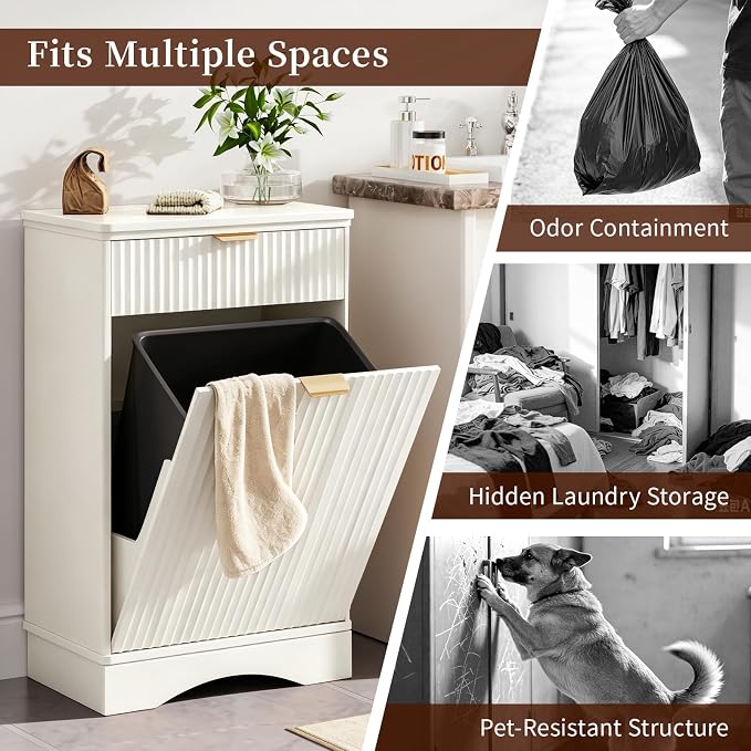 Dog Feeding Station,Dog Food Storage Cabinet,Pet Feeding Station with 2 Elevated Bowls,Hidden Pet Feeder Station with Hooks (Tilt-Out Dog Feeding Station-White)