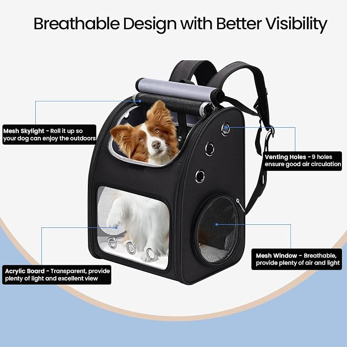 Expandable Cat Carrier Backpack, Large Space, Airline Approved, XL | Pet Carrier Backpack Up to 25 lbs, Portable Pet Travel Backpack, Ideal for Traveling/Hiking /Camping/Vet, Black